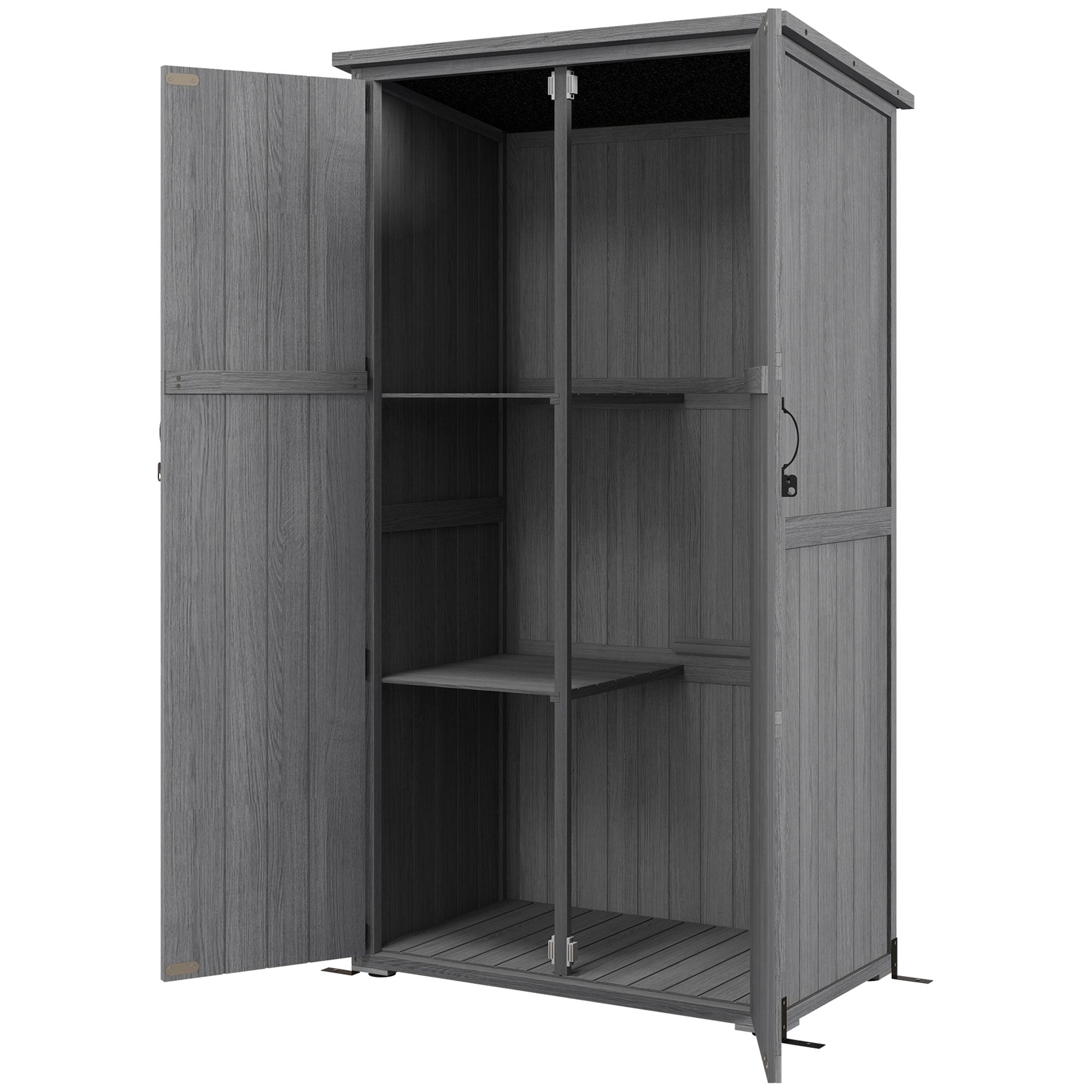 Wooden Outdoor Storage Cabinet Garden Shed with Waterproof Asphalt Roof and Lockable Doors, Gray