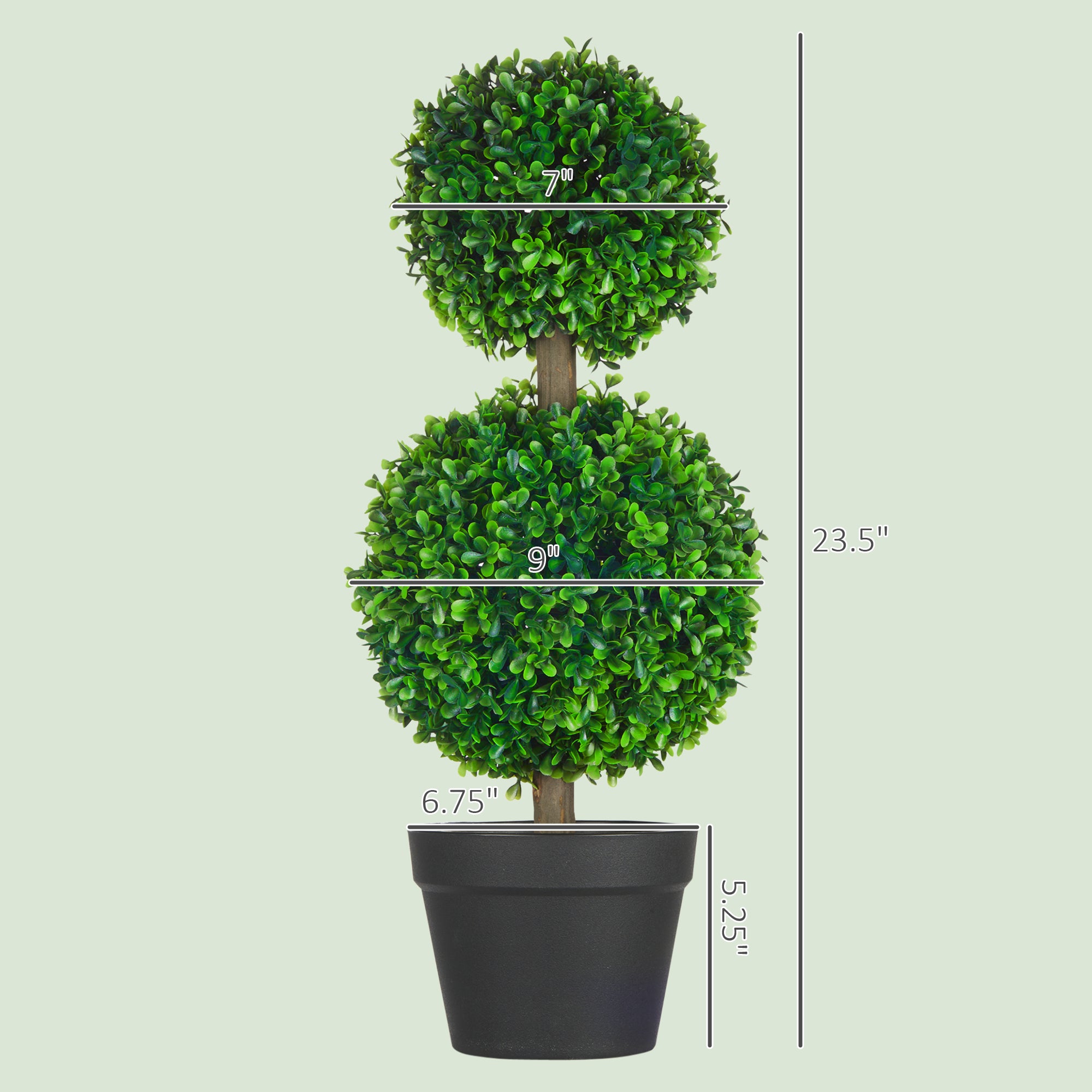 2 Pcs 23.6" Artificial Boxwood Ball Topiary Tree Set of 2 Fake Plants in Pot with Double Ball-Shaped Leaves Green