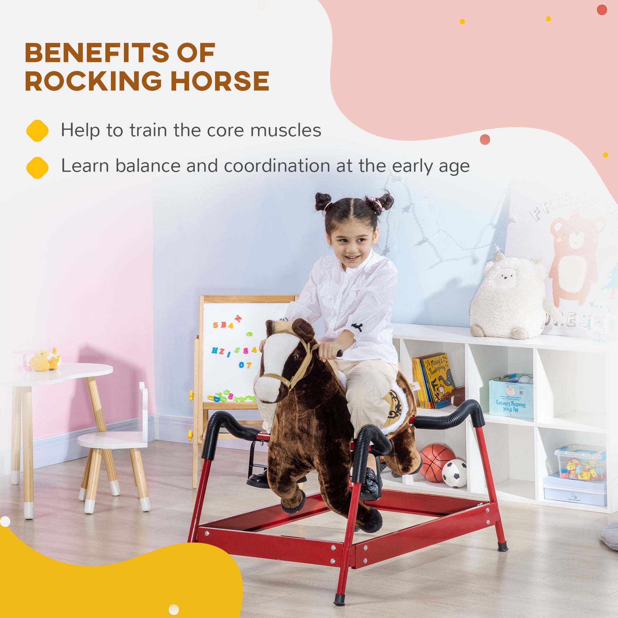 Kids Spring Rocking Horse, Ride on Horse for Girls and Boys with Sounds, Plush Animal Ride-on Toy with Soft Feel, Interactive Toy for Kids, Dark Brown