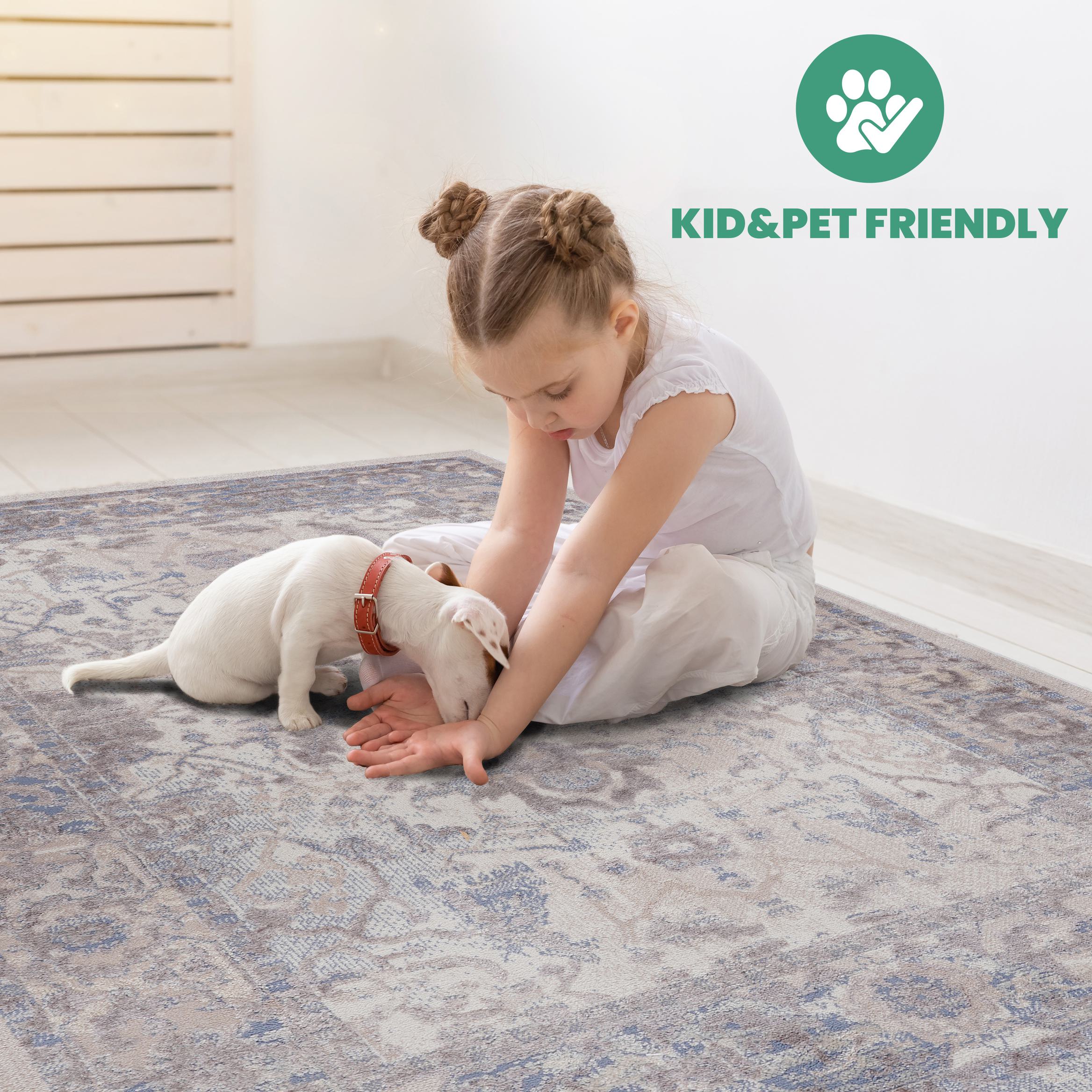 Naar 8x10 Stain-Resistant Area Rug with Cotton Backing, Medium Pile Height, Kid and Pet-Friendly Carpet, 120" L x 93" W x 0.3" H, Brown+Beige