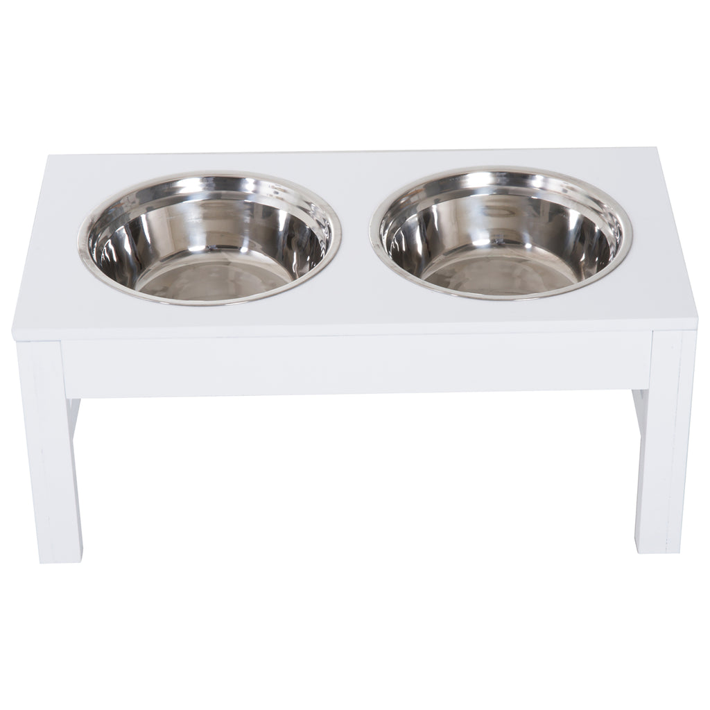 23" Modern Decorative Raised Dog Bowls, Wooden Heavy Duty Pet Food and Water Bowl, Elevated Feeding Station, White