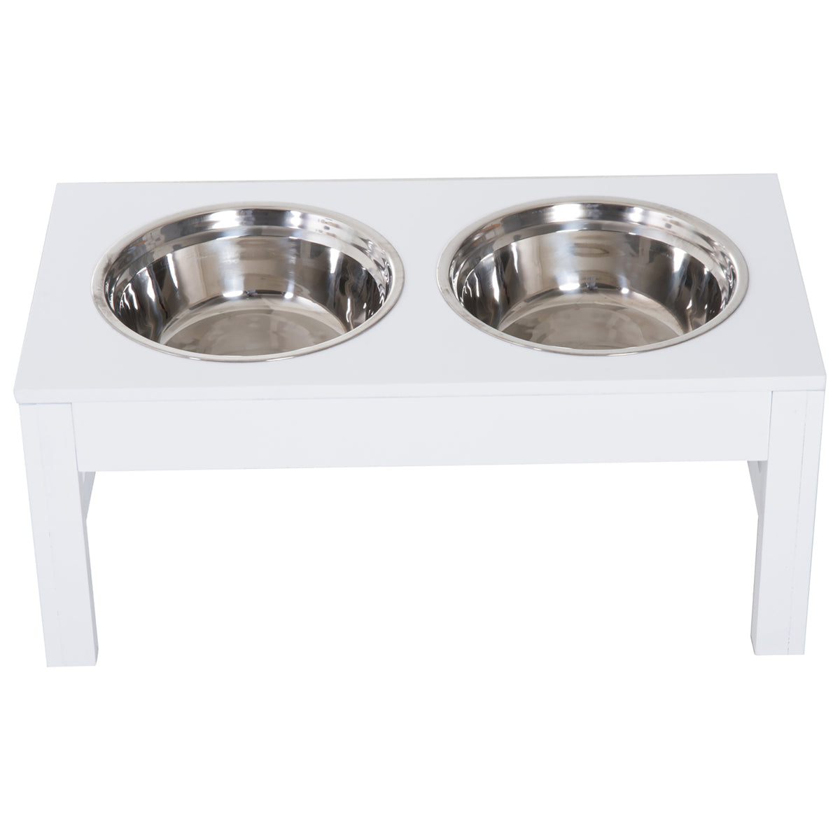 23" Modern Decorative Raised Dog Bowls, Wooden Heavy Duty Pet Food and Water Bowl, Elevated Feeding Station, White