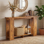 Farmhouse Console Table, 63" Narrow Entryway Table with Thickened Tabletop for Living Room, Hallway, Distressed Brown