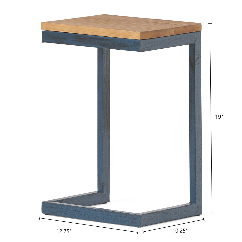 Small Size Firwood Antique Accent Table, Versatile Design with Iron Frame, 12.75" L x 10.25" W x 19" H, Black