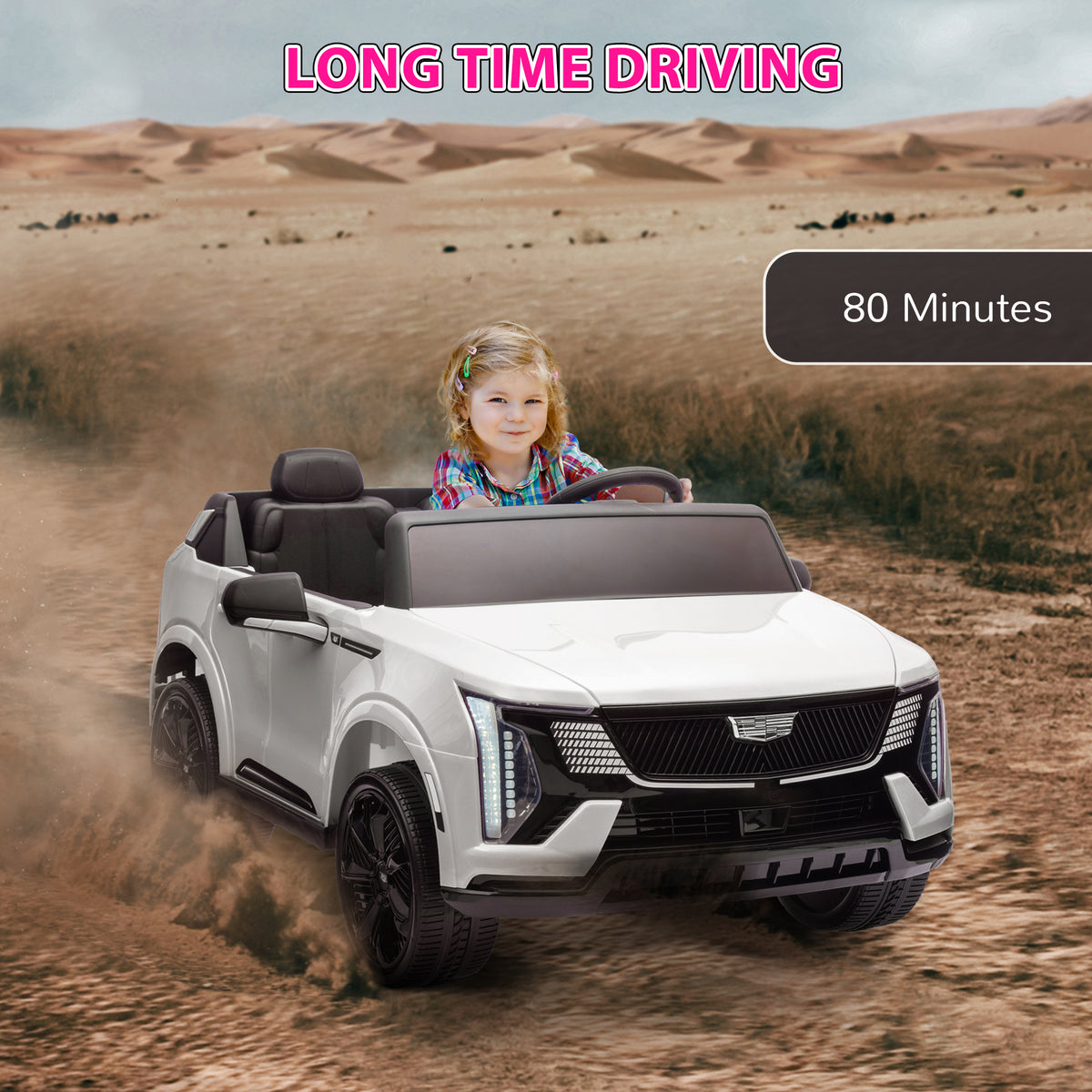 2-Seater 12V 10AH Ride on Truck, Escalade Licensed Electric Car for Kids w/ Spring Suspension Wheels, White