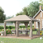 10' x 13' Outdoor Patio Gazebo Canopy Shelter with 6 Removable Sidewalls, & Steel Frame for Garden, Lawn, Backyard and Deck, Khaki