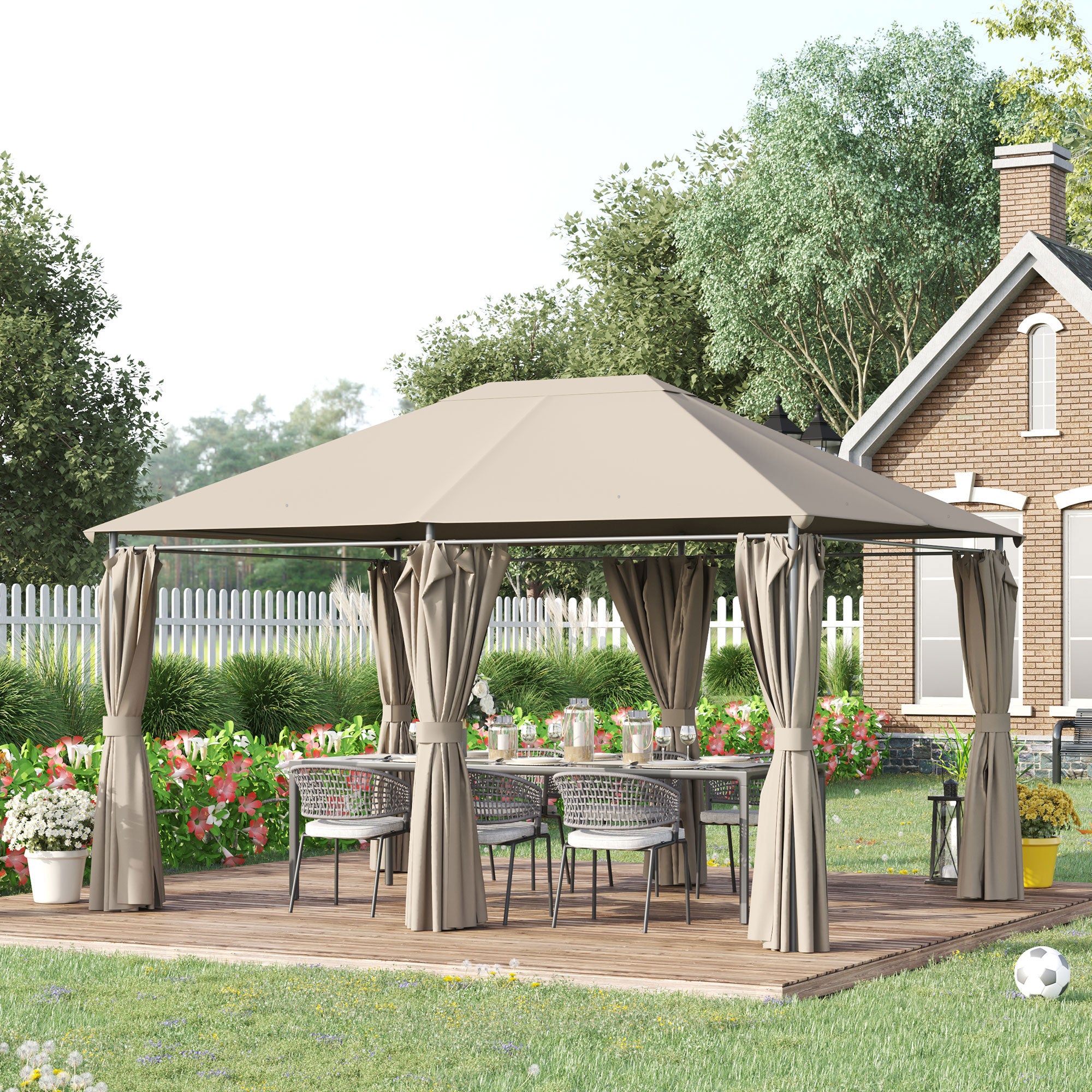 10' x 13' Outdoor Patio Gazebo Canopy Shelter with 6 Removable Sidewalls, & Steel Frame for Garden, Lawn, Backyard and Deck, Khaki