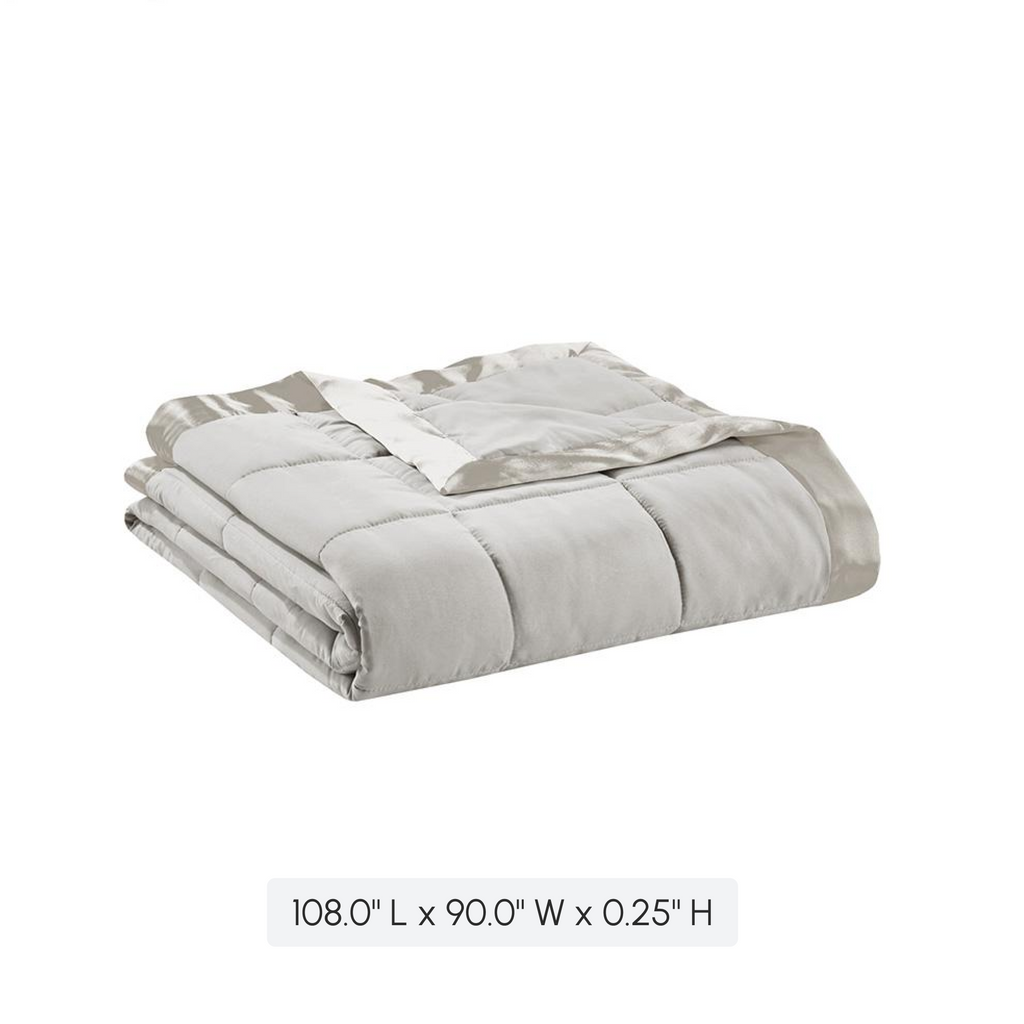 King Size Lightweight Down Alternative Blanket with Satin Trim, Hypoallergenic Polyester, Machine Washable, 108" L x 90" W x 0.25" H, Gray