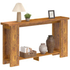 Farmhouse Console Table, 63" Narrow Entryway Table with Thickened Tabletop for Living Room, Hallway, Distressed Brown