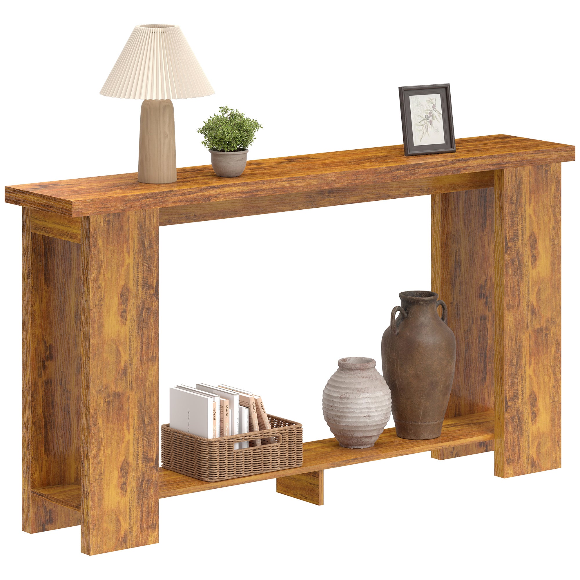 Farmhouse Console Table, 63" Narrow Entryway Table with Thickened Tabletop for Living Room, Hallway, Distressed Brown