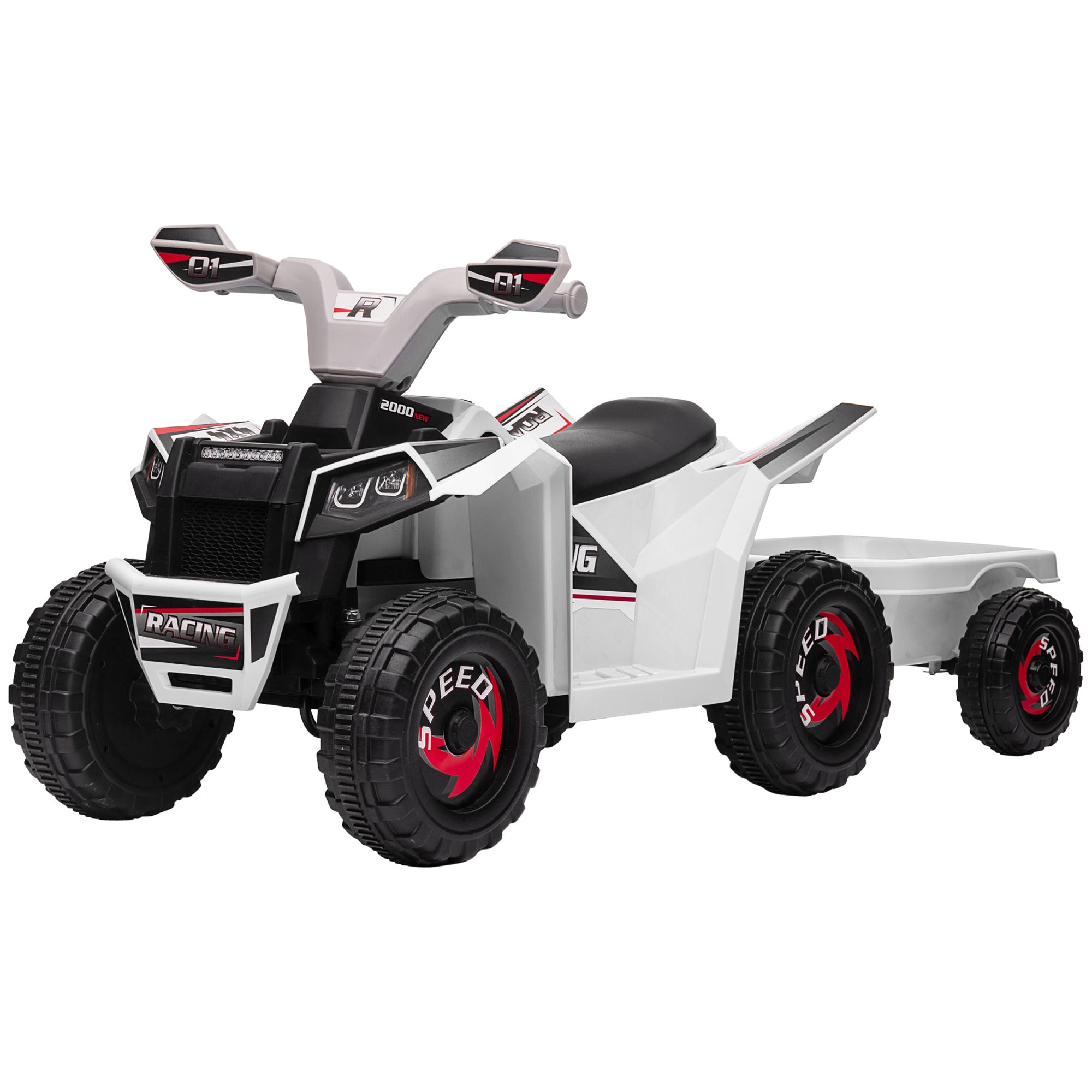 6V Electric Toy Car with Back Trailer, Forward Backward, Wear-Resistant Wheels for Ages 18-36 Months, White