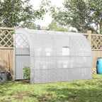 10' x 5' x 7' Outdoor Walk-In Greenhouse, Plant Nursery with Zippered Doors, PE Cover and 3 Wire Shelves, White