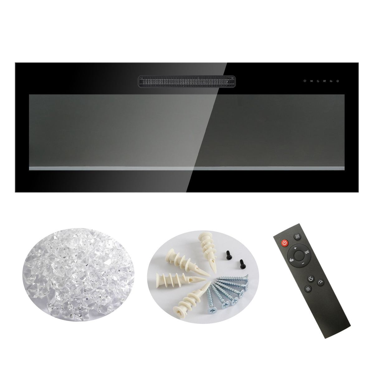 50" Ultra Thin Recessed Design Wall Mounted Electric Fireplace with Remote, Multi-Color Flame, Ember Bed, and LED Heater, Antique Black