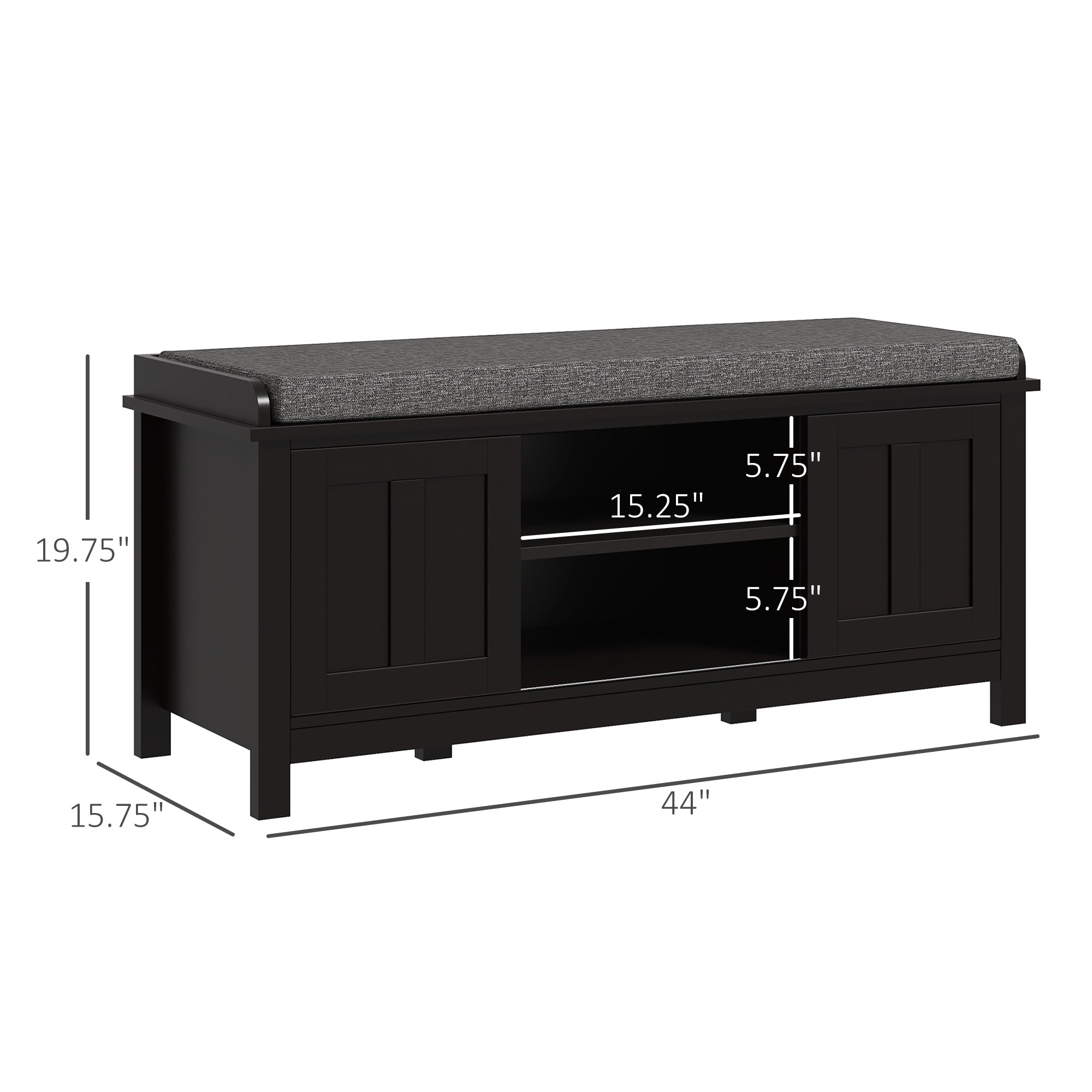Modern Shoe Storage Bench, Entry Way Bench with Cushion, 2 Sliding Doors, Storage Ottoman Bench, Holds 10 Pairs, Black