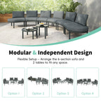8-Piece Half Moon Sectional Sofa with 2 Coffee Table & Cushion, PE Wicker Patio Furniture for Backyard, 34.5'' L x 25.5'' W x 12.5'' H, Gray