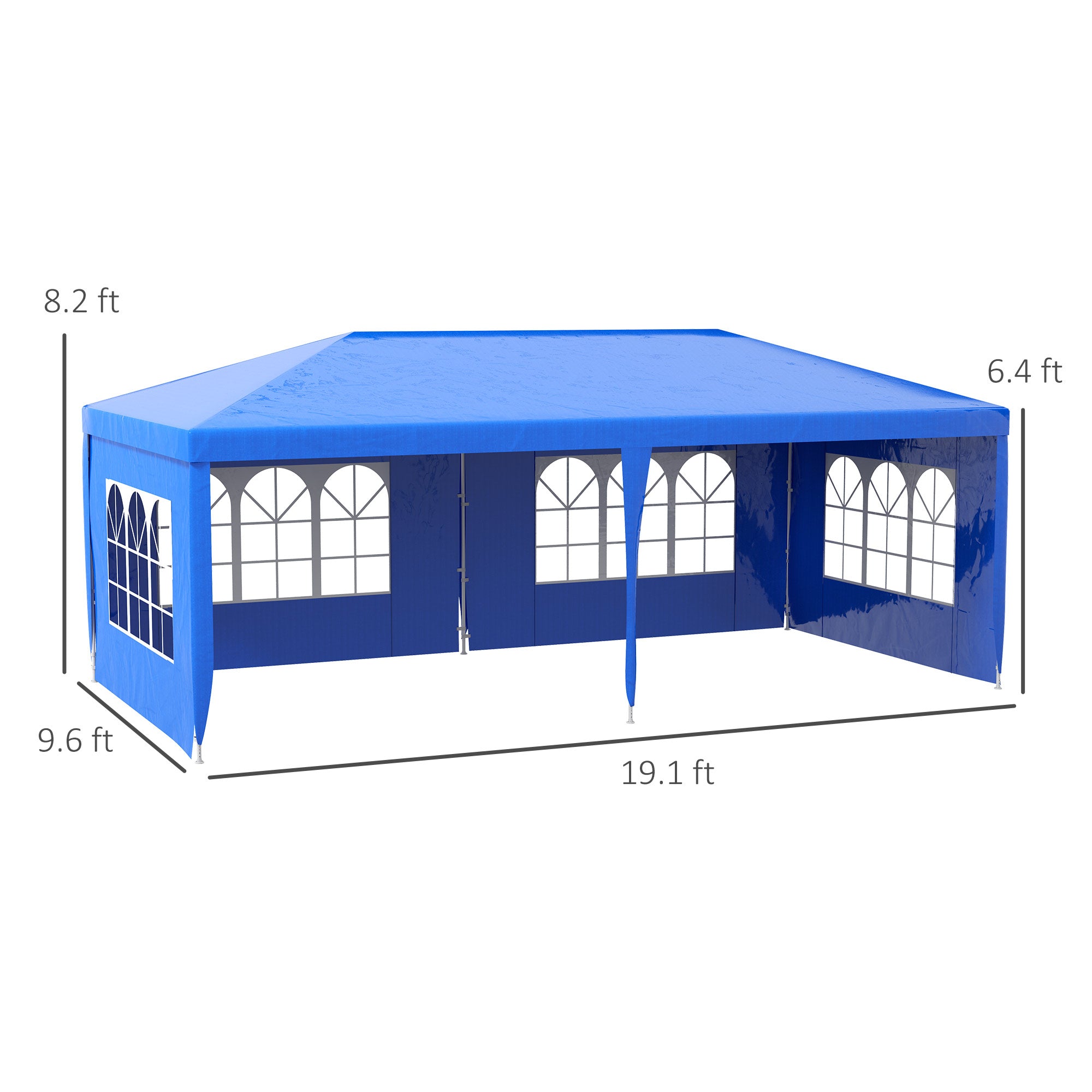 9.6' x 19' Large Party Tent, Outdoor Event Shelter, Gazebo Canopy with 4 Removable Window Sidewalls for Weddings, Picnics, Blue