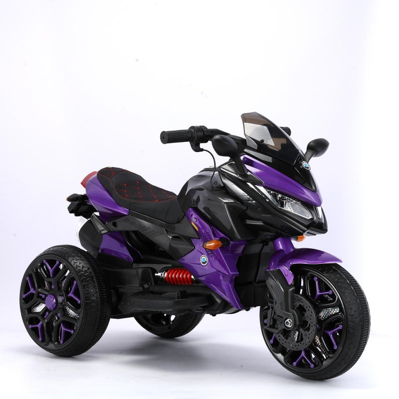 3-Wheel Kids Ride-On Motorcycle with Manual Throttle & Foot Brake, One-Button Start, Motorbike for Ages 3-5, 43.5″ L x 23.5″ W x 29″ H, Purple