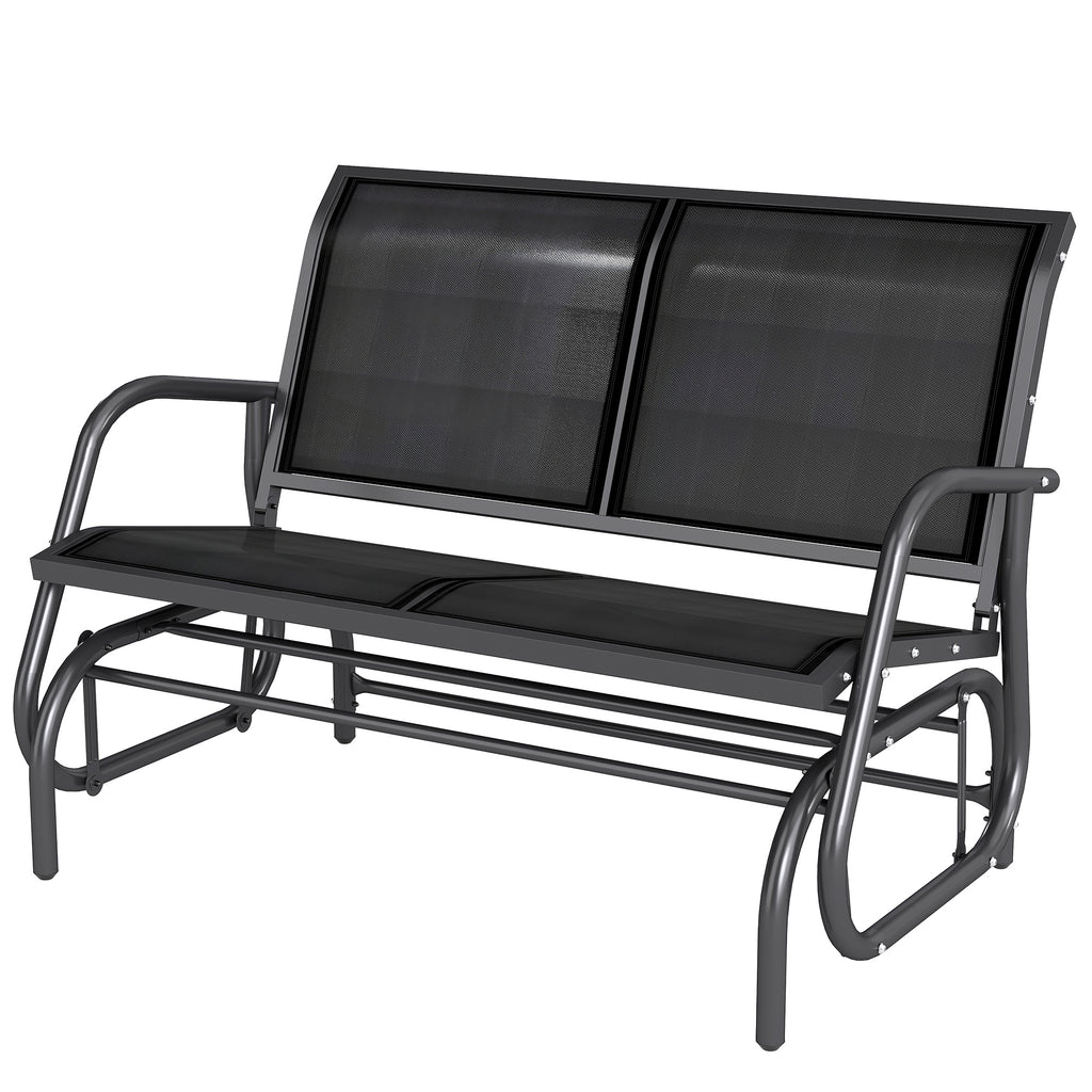 2-Person Outdoor Glider Bench, Patio Double Swing Rocking Chair Loveseat w/Powder Coated Steel Frame for Backyard Garden Porch, Black