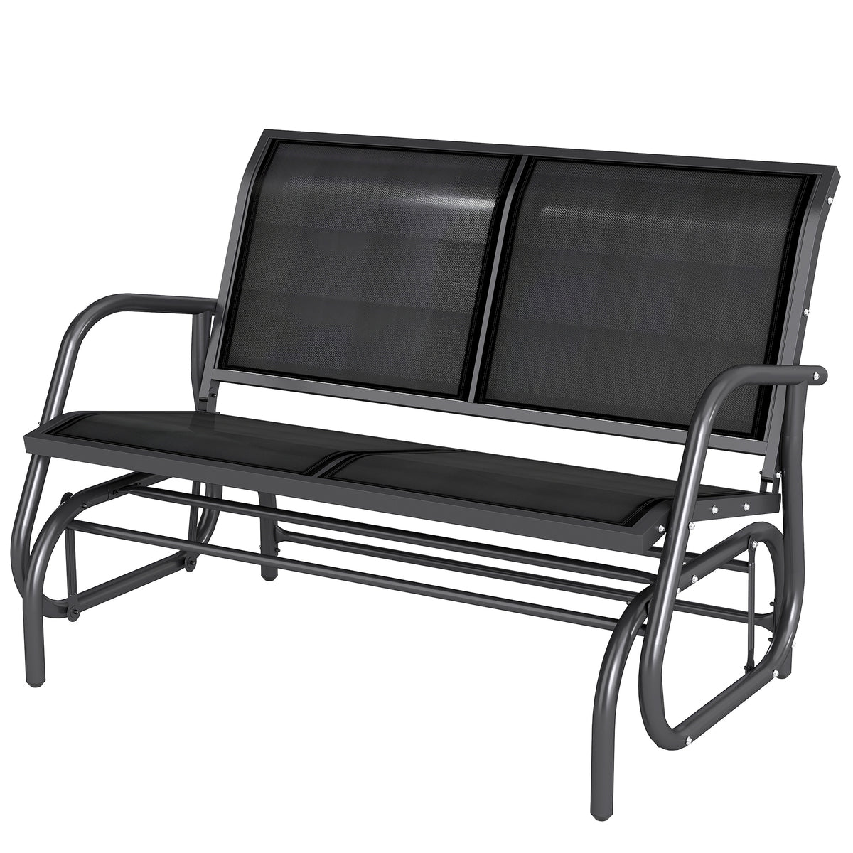 2-Person Outdoor Glider Bench, Patio Double Swing Rocking Chair Loveseat w/Powder Coated Steel Frame for Backyard Garden Porch, Black
