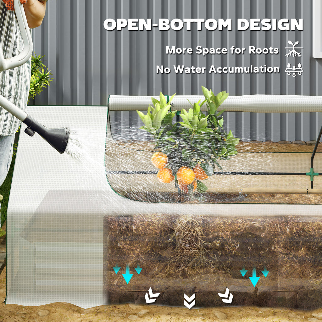 8.6 x 3 x 1ft Metal Planter Box with Mini Greenhouse, Galvanized Raised Garden Bed with Cover for Herbs and Vegetables, Small Greenhouse for Patio Garden Balcony, White and Silver