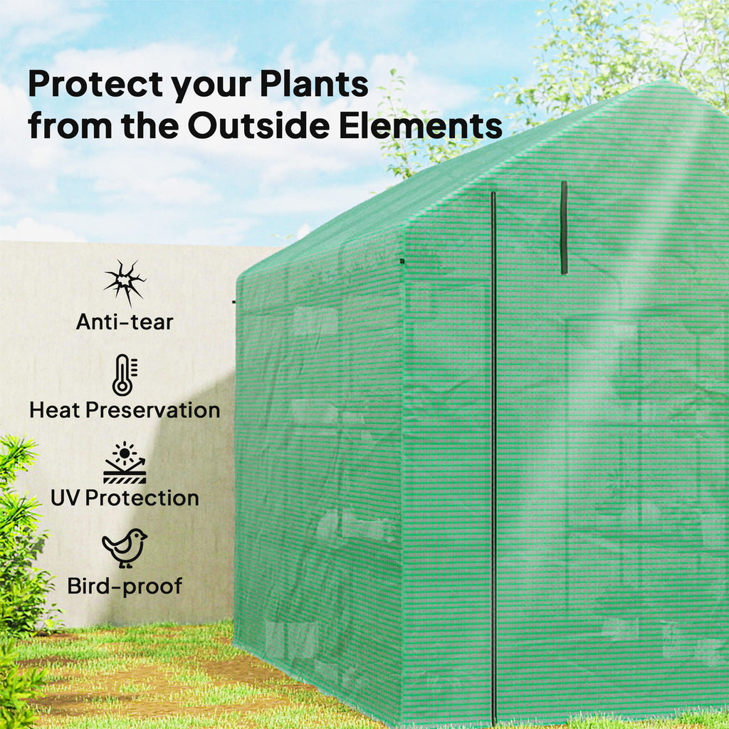 Outdoor Walk-in Greenhouse with Roll-up Zipper Door, 18 Shelves, PE Cover, 95.25" x 70.75" x 82.75", Green
