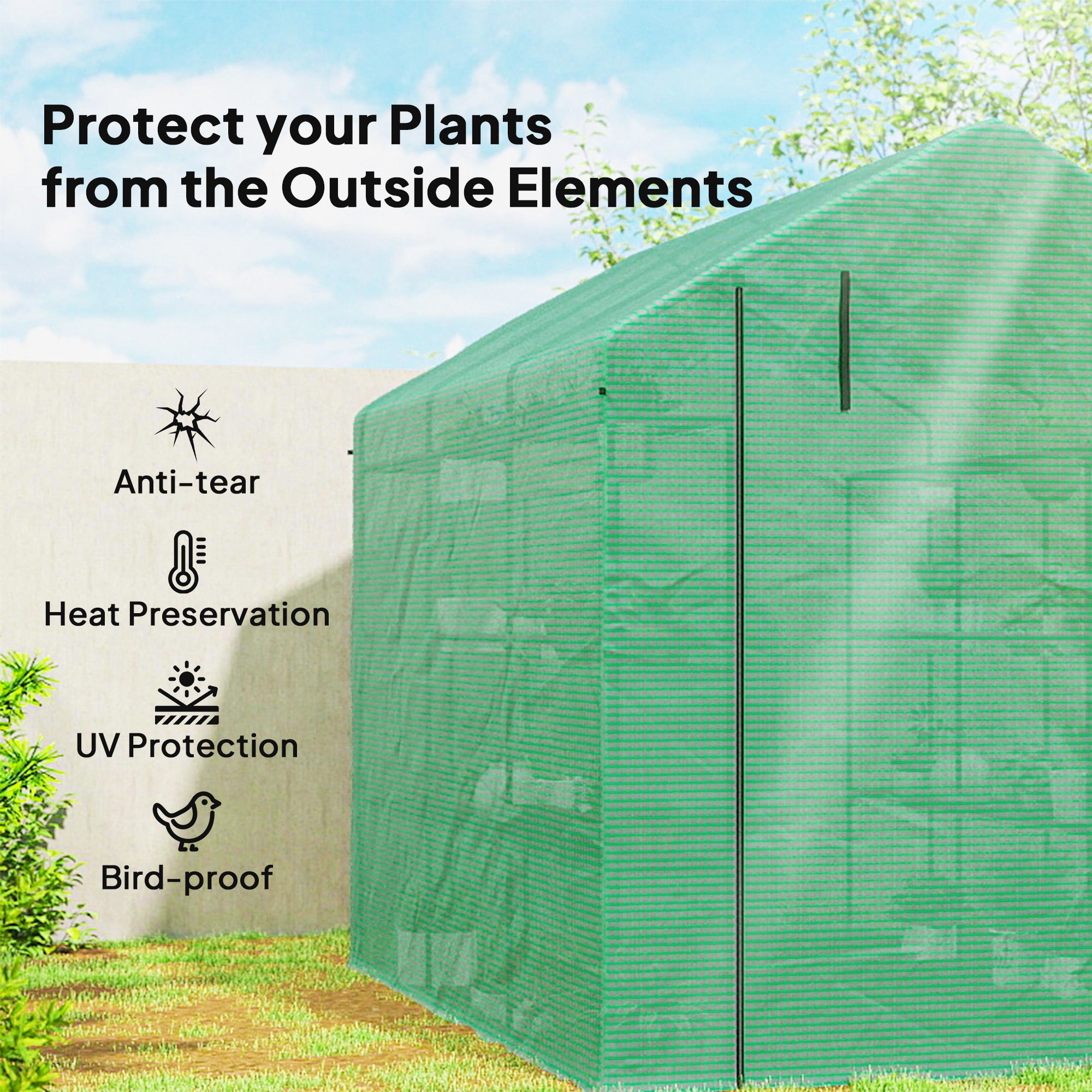 Outdoor Walk-in Greenhouse with Roll-up Zipper Door, 18 Shelves, PE Cover, 95.25" x 70.75" x 82.75", Green