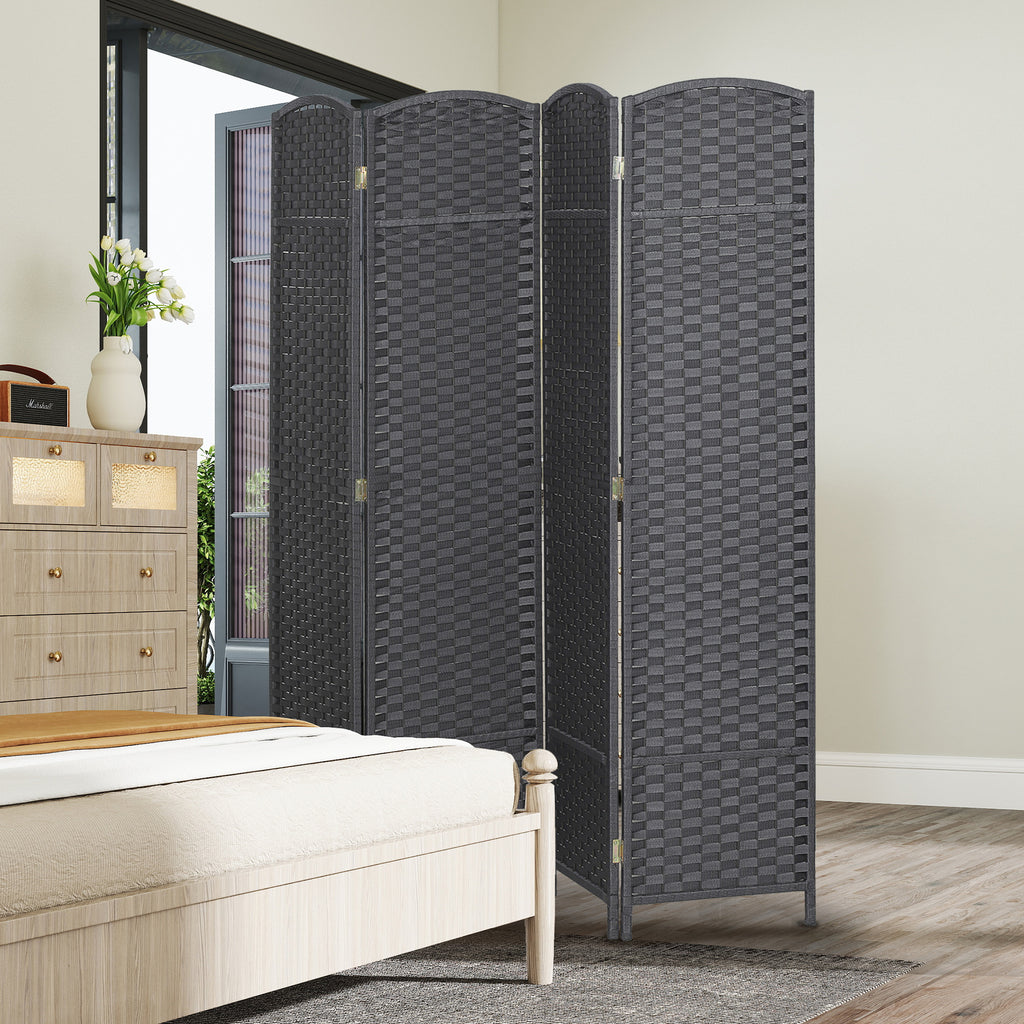 Folding Room Divider Screen 4 Panel 5.6 ' Tall Privacy Screen Freestanding Room Partition for Home Office, Charcoal Gray