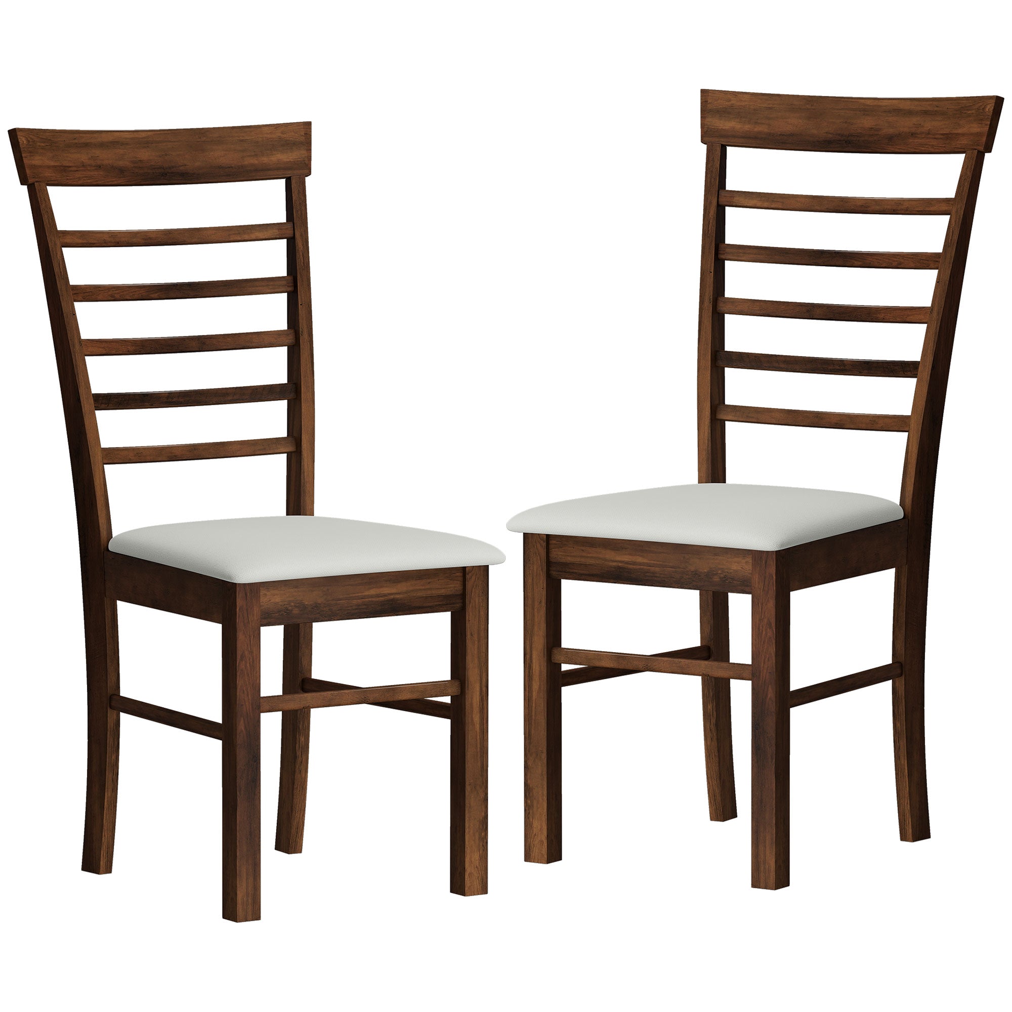 Wooden Dining Chairs Set of 2, Farmhouse Upholstered Kitchen Chairs with Rubber Wood Frame, Dark Brown and Beige