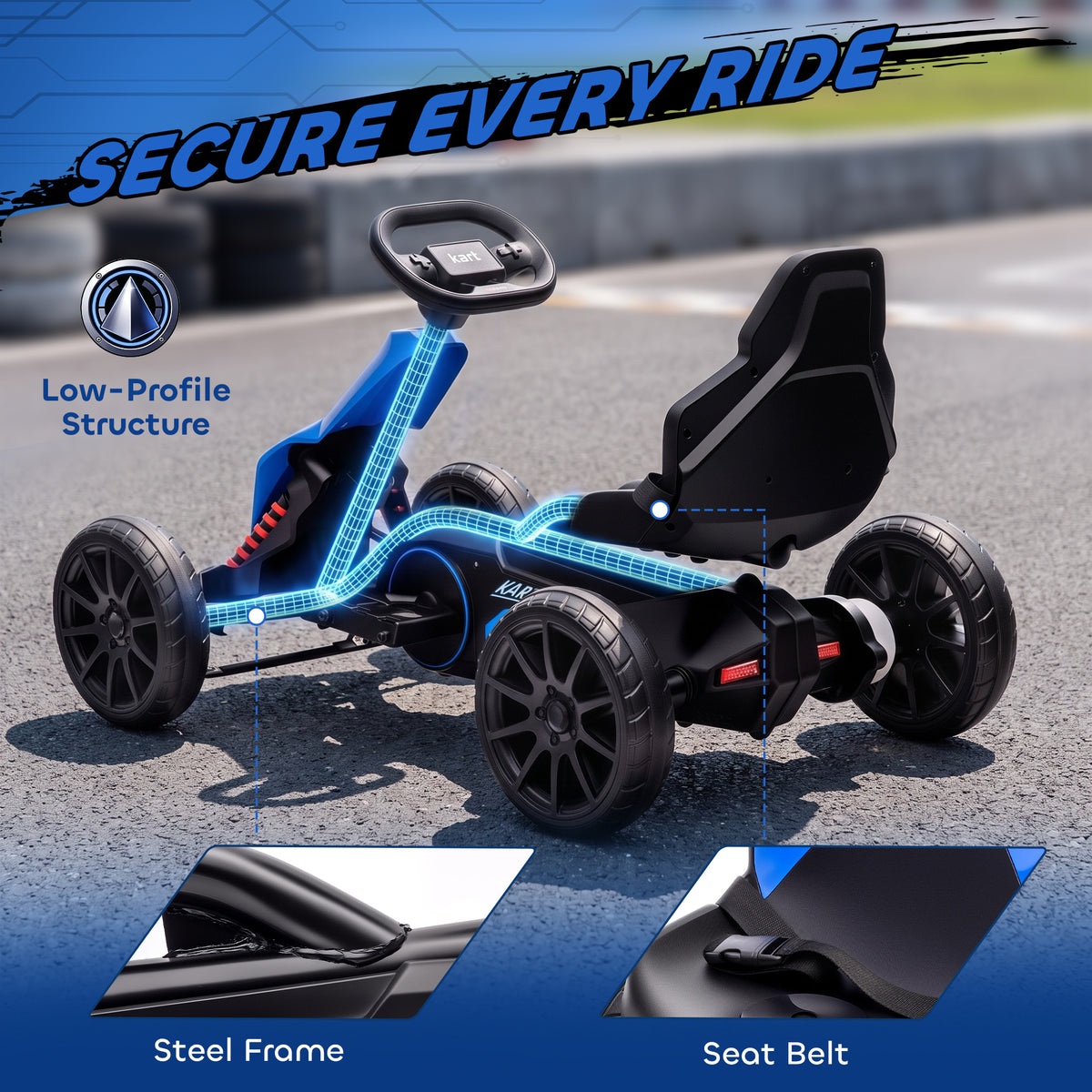 12V Electric Go Kart for Kids, Ride On Toy with EVA Tires, 2 Speeds, Adjustable Seat, Safety Belt for 3-8 Years, Blue