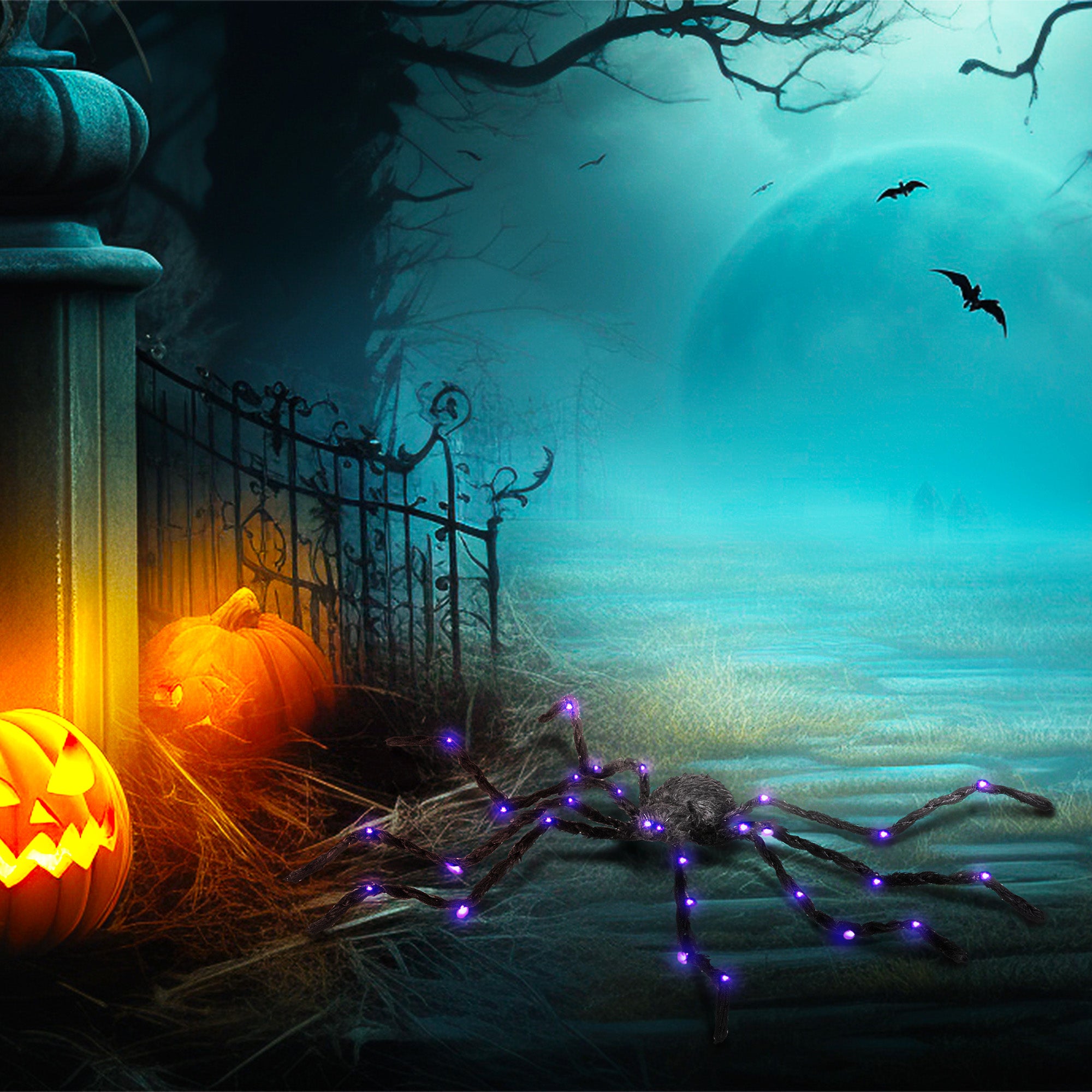 3.25" Halloween Prop Light-up Oversized Spider, Outdoor Halloween Decoration with Light Up Bendable Legs