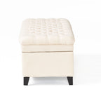 Storage Ottoman with Birch Legs, Hand-Tufted Fabric, 50" L x 20.5" W x 18.25" H, Spot Clean, Beige