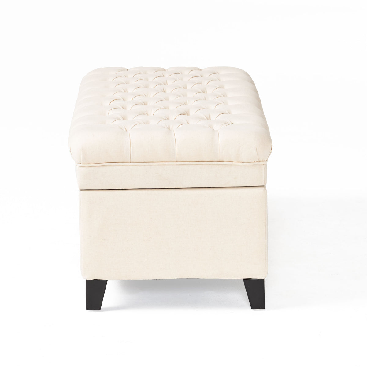 Storage Ottoman with Birch Legs, Hand-Tufted Fabric, 50" L x 20.5" W x 18.25" H, Spot Clean, Beige