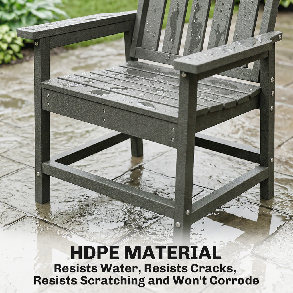 All-Weather Patio Chair, HDPE Patio Dining Chair, Heavy Duty Wood-Like Outdoor Furniture for Garden, Backyard, Deck, Porch, Lawn, Gray