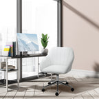 Mid Back Home Office Chair Computer Desk Chair with PU Leather, Adjustable Height, Swivel Wheels for Study, Bedroom, White