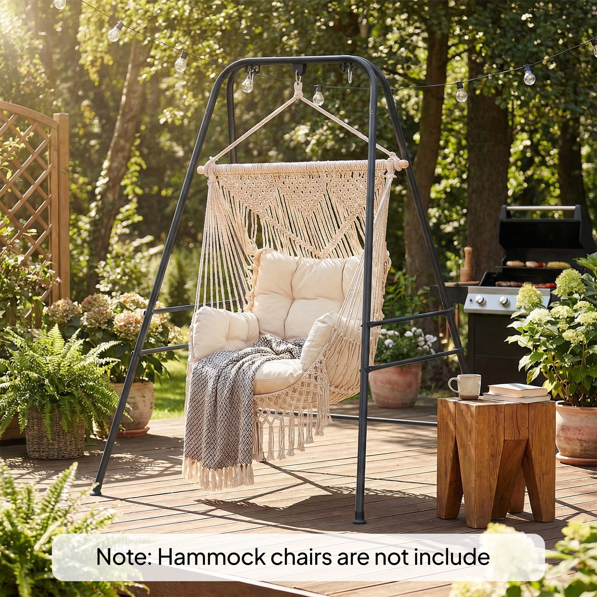 Hammock Chair Stand Indoor and Outdoor Use with Anti-Slip Foot Pads, 2 Carabiners, Black
