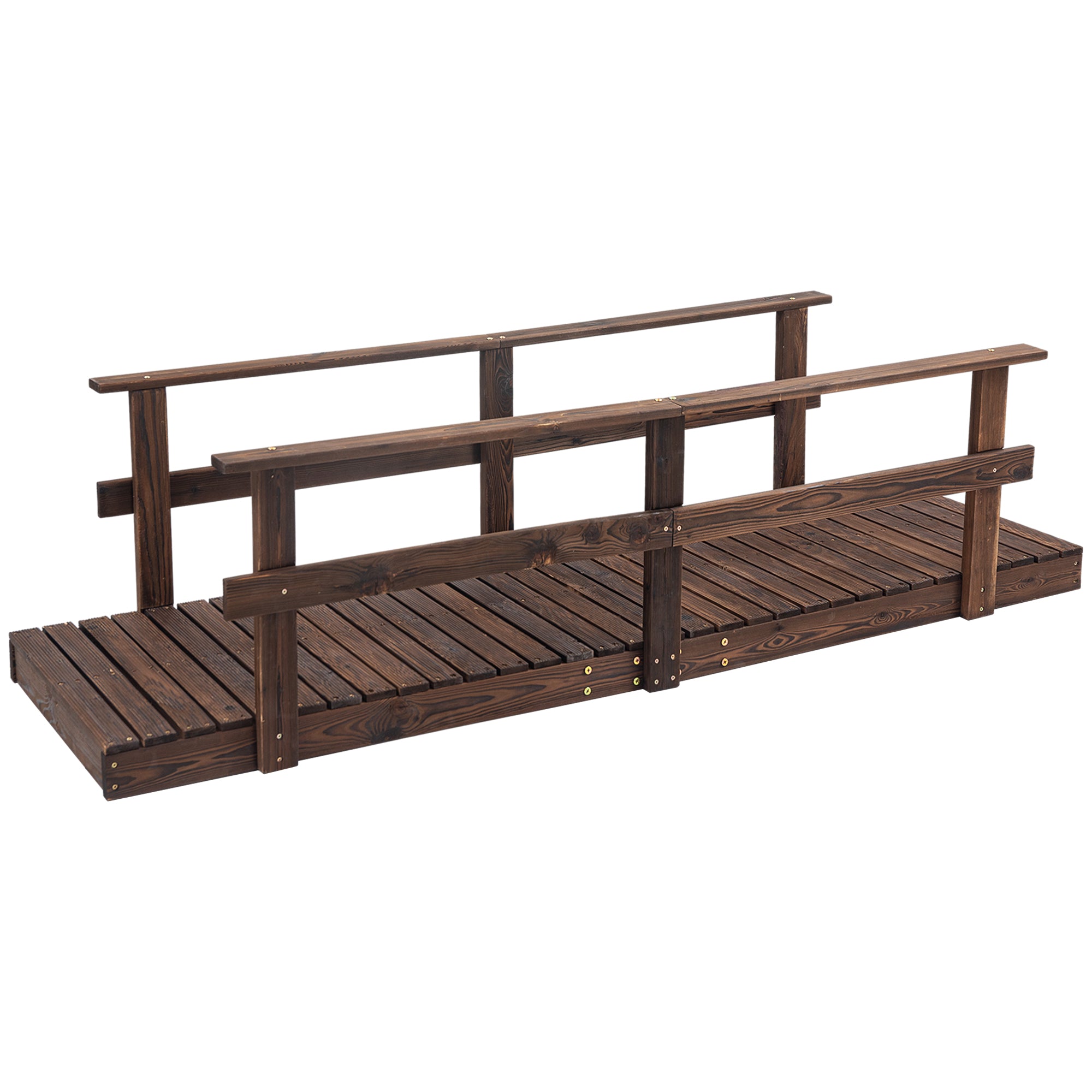 7' Garden Bridge with Pine Wood and Stained Finish for Backyard Ponds Creeks Streams Wood