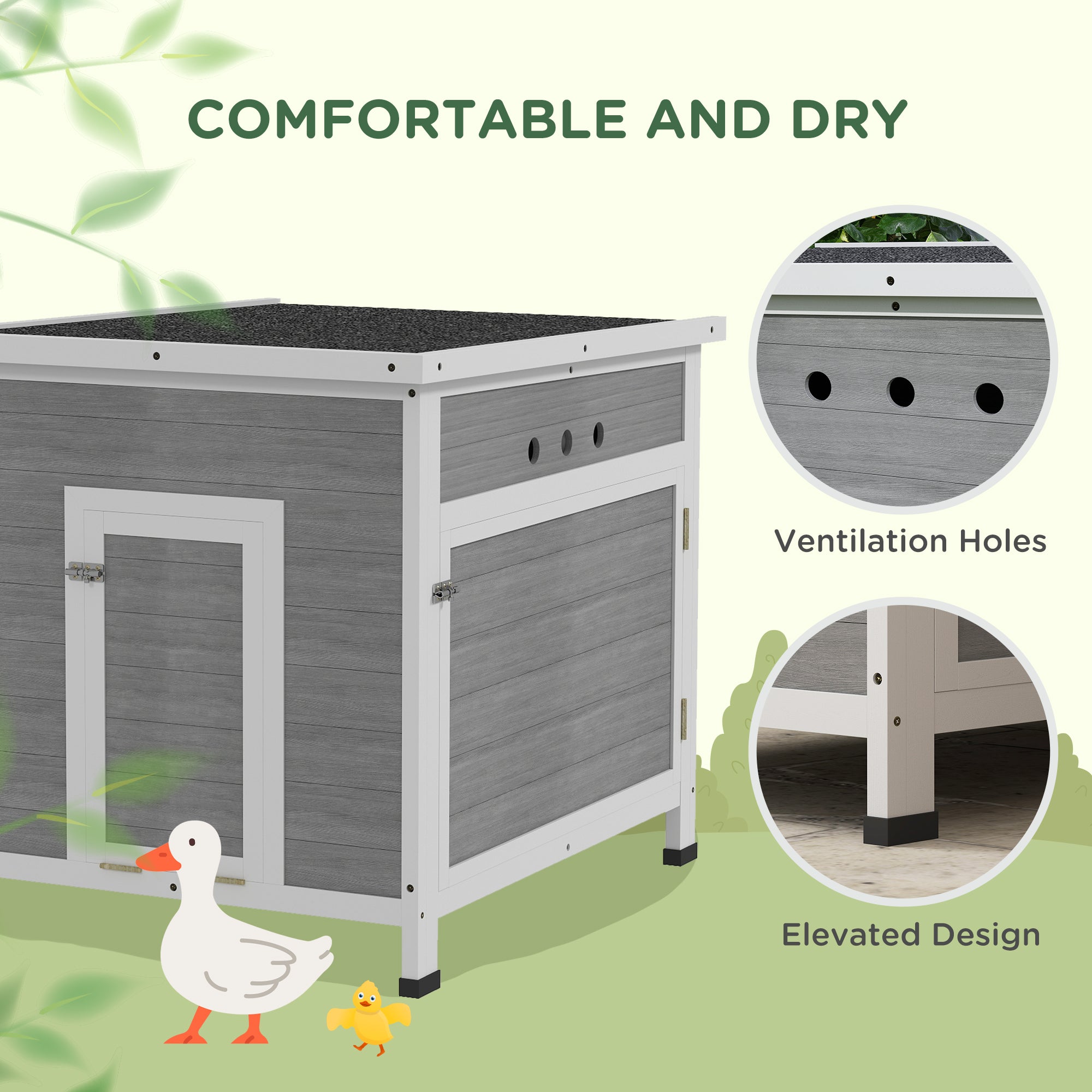 Wooden Duck Coop with Openable Roof, Removable Floor, Double Doors, Ramp, for 2-4 Ducks, Chickens, 25" x 32" x 30"