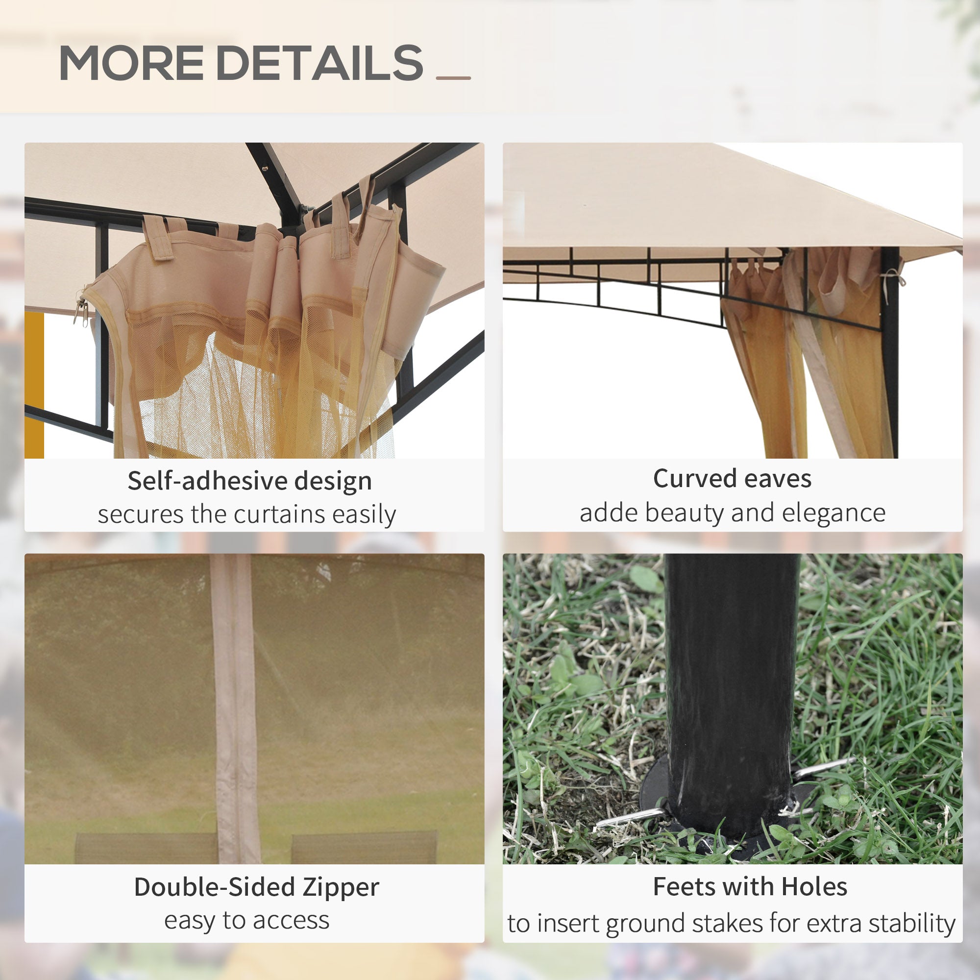 10' x 10' Outdoor Patio Gazebo Canopy Tent with Mesh Sidewalls, 2-Tier Canopy for Backyard, Beige