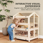 Wooden Hamster Cage, Large 3 Tier Hamster Cage w/ Pull-Out Tray, Openable Top, Hut, Seesaws, 26.8"L x 24.2"W x 35.4"H