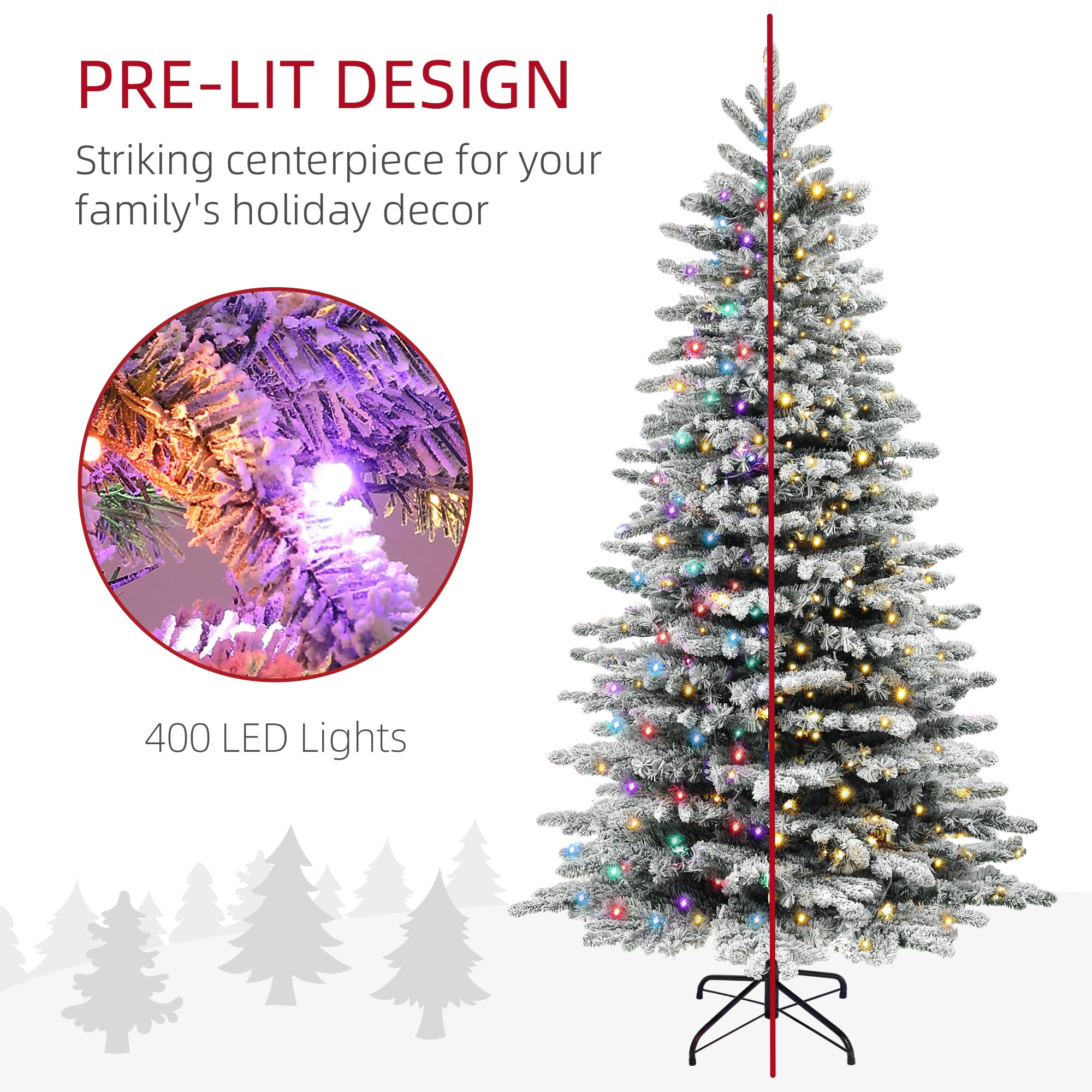 6.5ft Snow Flocked Artificial Christmas Tree, Pre-Lit Christmas Tree with 400 LED Lights and 990 Branch Tips, Green