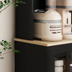 72" Kitchen Pantry Storage Cabinet with Hutch, Large Countertop, Glass Doors and Adjustable Shelves, Black
