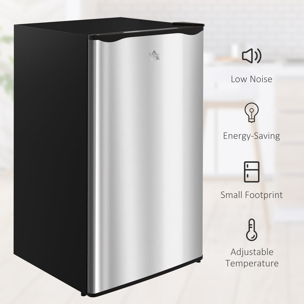 3.2 Cu.Ft Mini Fridge with Freezer, Compact Refrigerator with Adjustable Thermostat, Shelf and Single Reversible Door for Bedroom, Dorm, Home Office, Energy Efficient, Silver