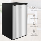 3.2 Cu.Ft Mini Fridge with Freezer, Compact Refrigerator with Adjustable Thermostat, Shelf and Single Reversible Door for Bedroom, Dorm, Home Office, Energy Efficient, Silver