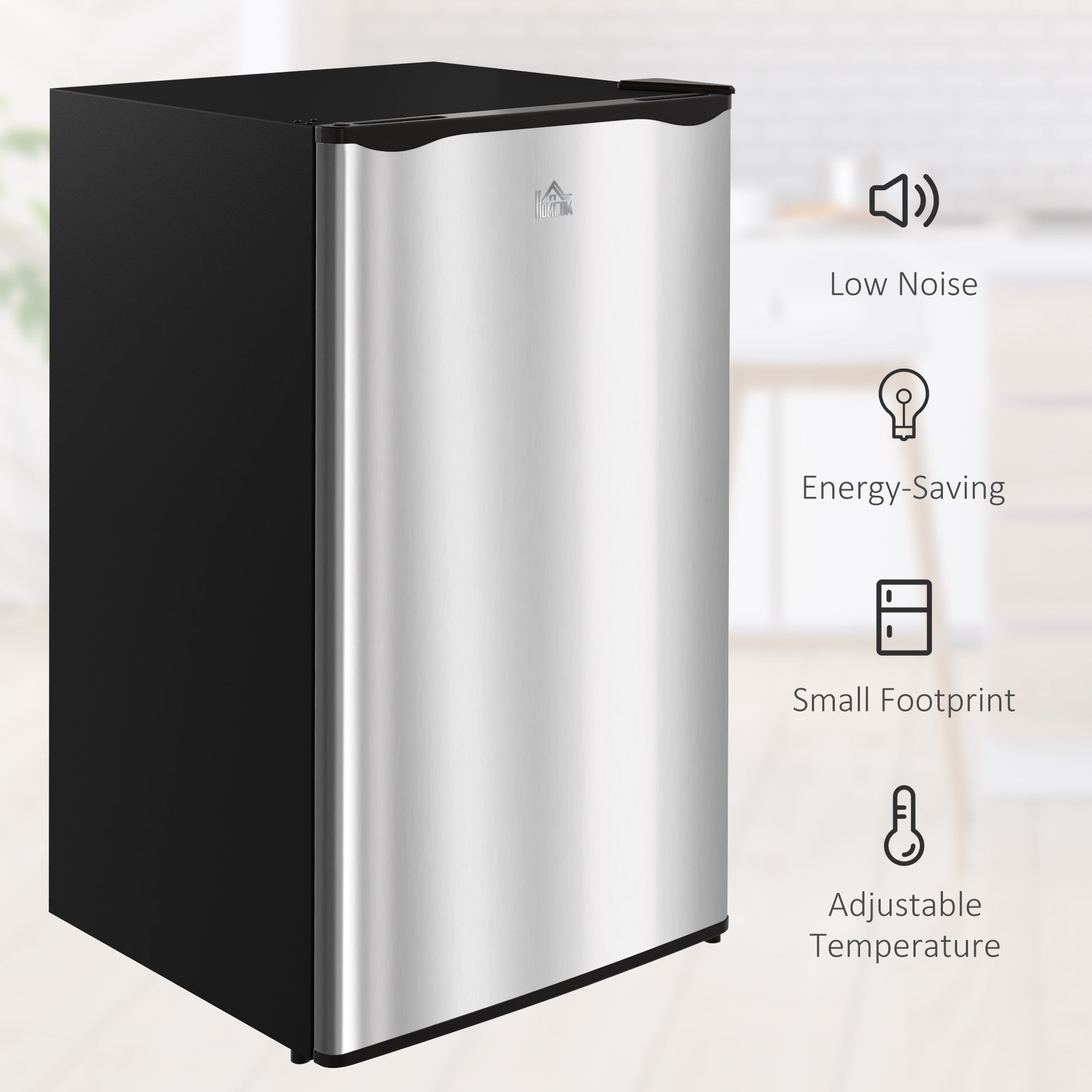 3.2 Cu.Ft Mini Fridge with Freezer, Compact Refrigerator with Adjustable Thermostat, Shelf and Single Reversible Door for Bedroom, Dorm, Home Office, Energy Efficient, Silver