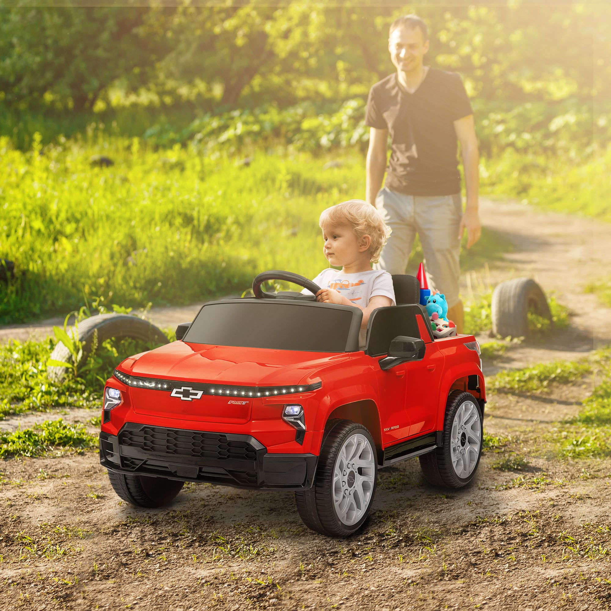 12V Silverado EV RST Licensed Kids Electric Car with Parent Remote Control, Spring Suspension, Red