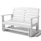 Patio Glider Bench w/ HDPE Slatted Double Rocking Chair, Distressed White