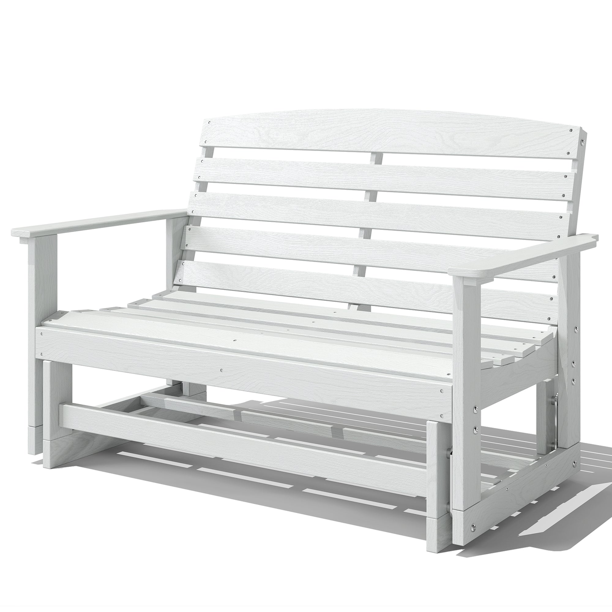 Patio Glider Bench w/ HDPE Slatted Double Rocking Chair, Distressed White
