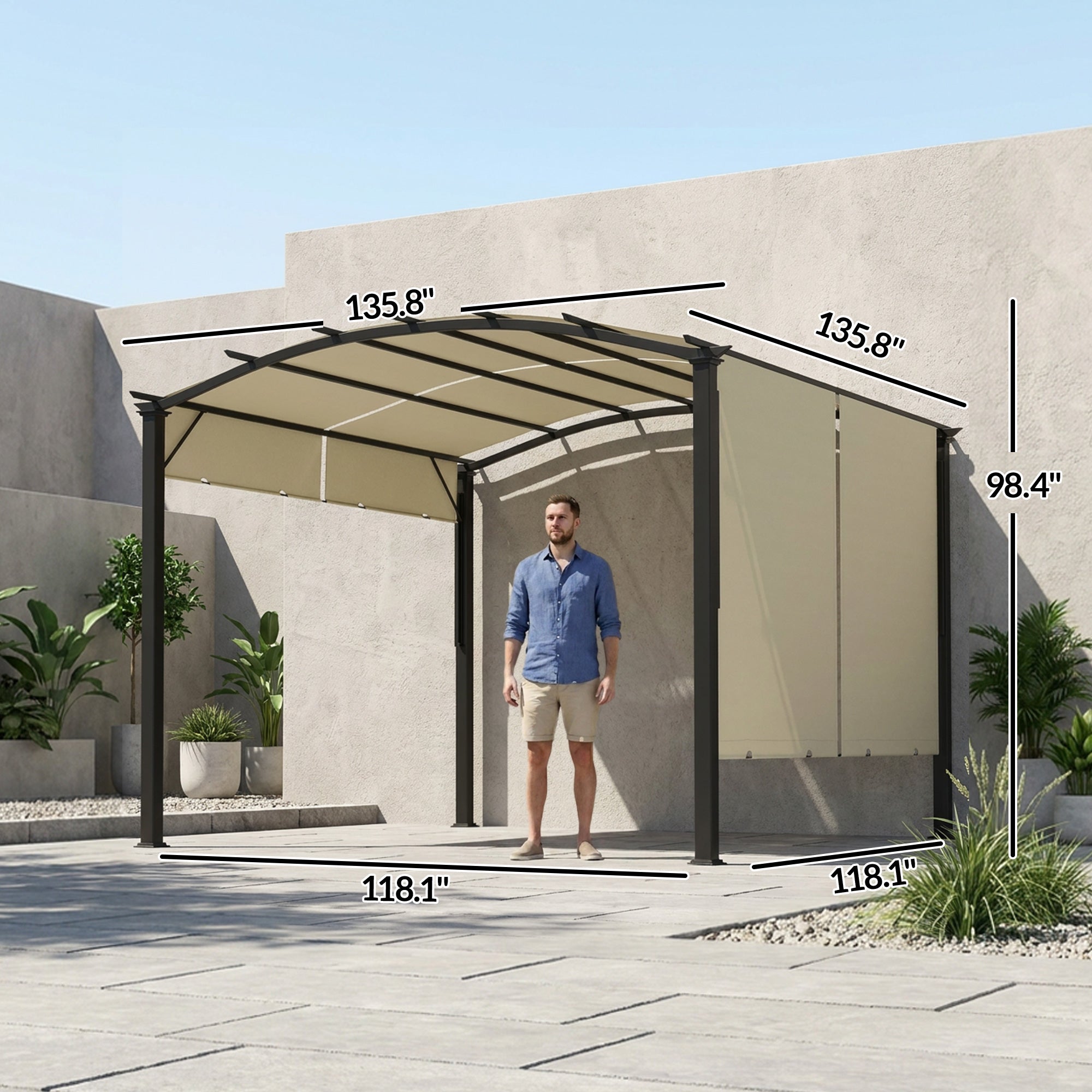 11' x 11' Outdoor Retractable Pergola Canopy for Backyard, Beige