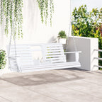 3-Seater Wooden Porch Swing, Patio Swing Bench with Folding Coffee Table, Cup Holders and Chains Included, 440lbs Weight Capacity, White