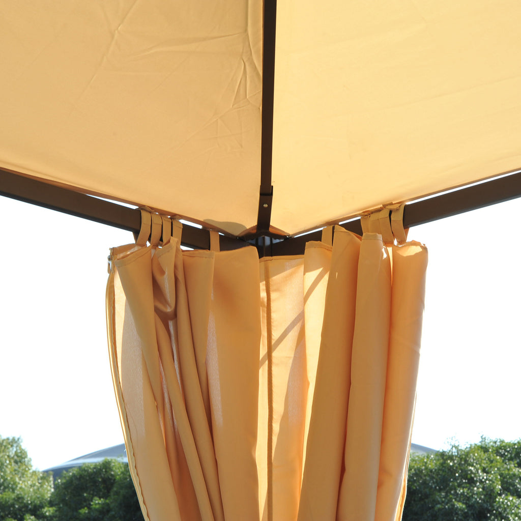 10' x 10' Steel Outdoor Patio Gazebo with Polyester Privacy Curtains, Two-Tier Roof for Air, Large Design
